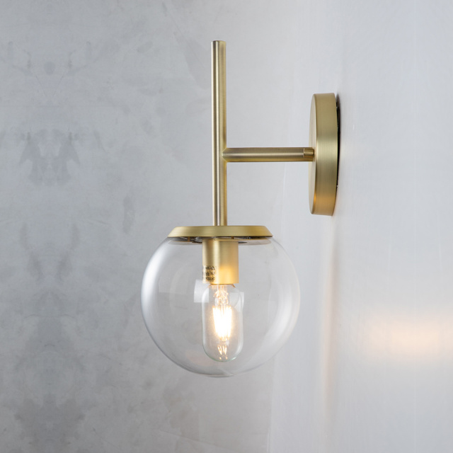 Minimalist 1-Light Modern Wall Lamp Brass Clear/ Opal Glass Globe Wall Sconces Wall Lights for Front Door/ Entryway/Living Room