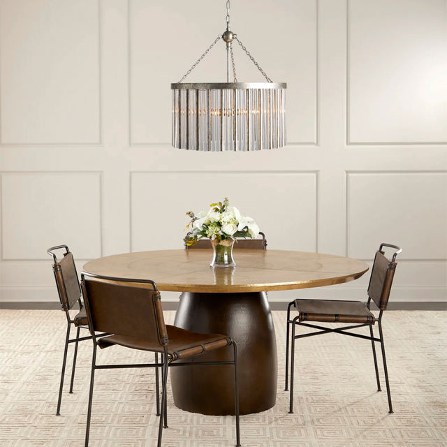 Glam Modern Luxury Round Glass Strips Chandelier in Antiqued Silver Finish for Foyer Living /Dining Room