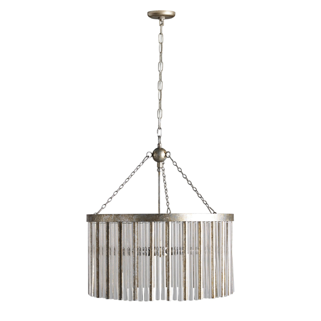 Glam Modern Luxury Round Glass Strips Chandelier in Antiqued Silver Finish for Foyer Living /Dining Room