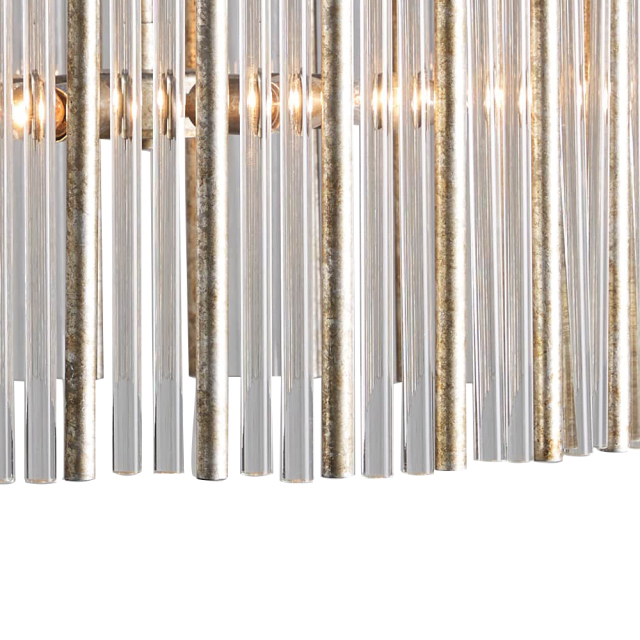 Glam Modern Luxury Round Glass Strips Chandelier in Antiqued Silver Finish for Foyer Living /Dining Room