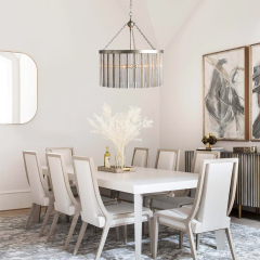 Glam Modern Luxury Round Glass Strips Chandelier in Antiqued Silver Finish for Foyer Living /Dining Room