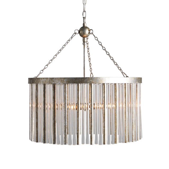 Glam Modern Luxury Round Glass Strips Chandelier in Antiqued Silver Finish for Foyer Living /Dining Room