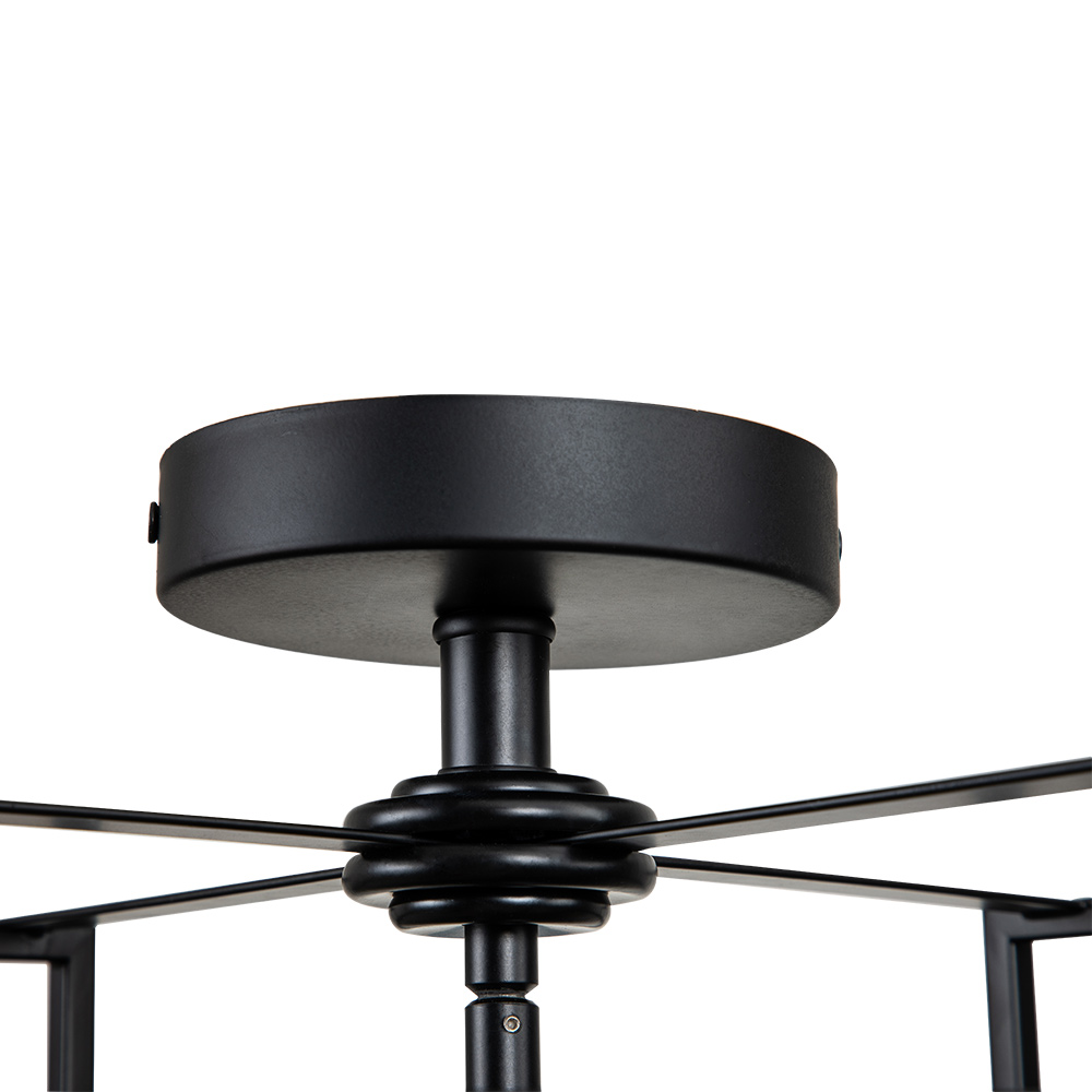 Modern Farmhouse Metal Round Semi Flush Mount Black Open Cage Ceiling Light Fixture in Candle Style for Hallyway/ Gallery/ Restaurent