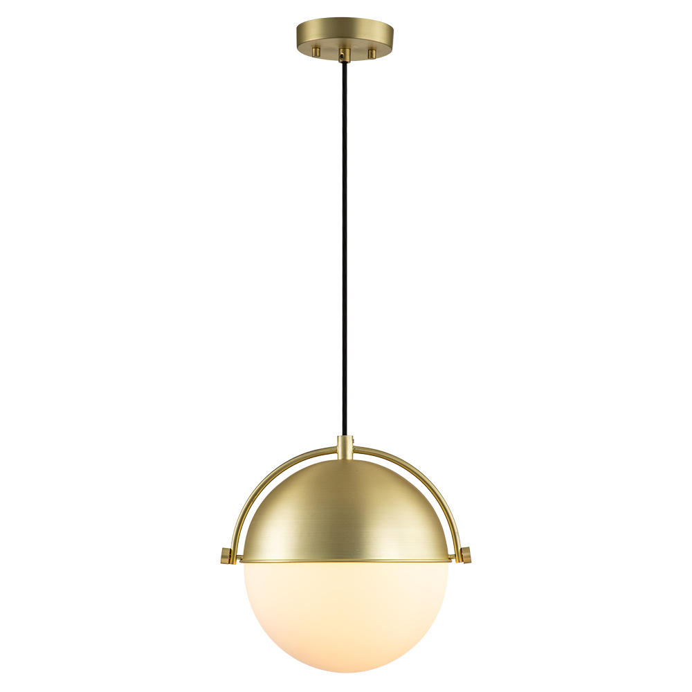 Modern Brass 1-Light Half Dome Metal Shade Half Opal Glass Globe ...