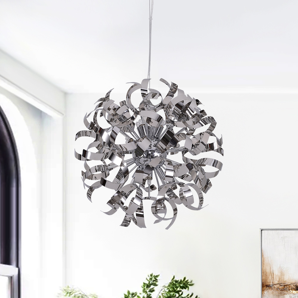 8/12-Light Modern Stainless Steel Spiral Arms Sputnik Chandelier Firework Pendant Lighting for Living Room/Dining Room/ Lobby/ Restaurant