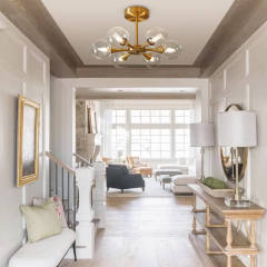 Brass Modern Clear Glass Shade Chandelier Ceiling Light with 6-Light For Bedroom/Hallway/Bathroom