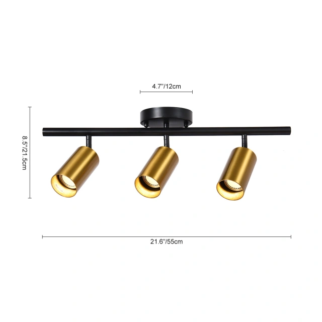 Modern 3-Light Track Light Flush Mount Ceiling Light Fitting in Black+Gold for Kitchen Island /Dining Room /Hallway