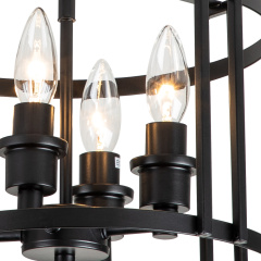 Modern Farmhouse Metal Round Semi Flush Mount Black Open Cage Ceiling Light Fixture in Candle Style for Hallyway/ Gallery/ Restaurent