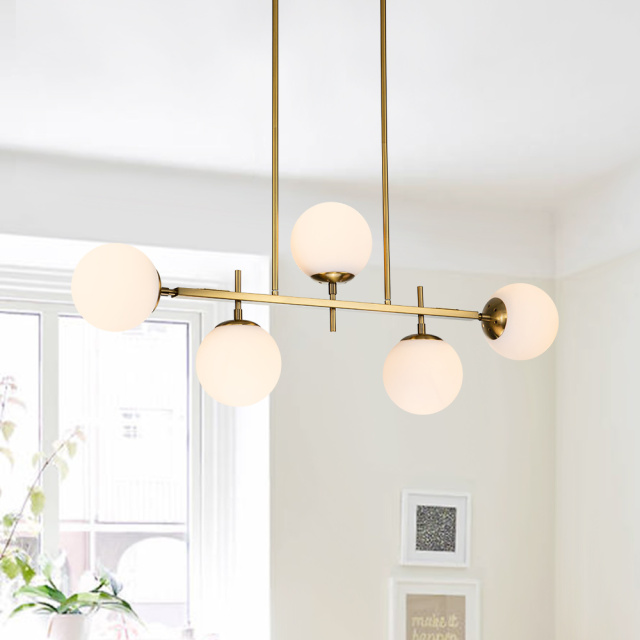 Modern Contemporary 3 Light Linear Pendant Lighting with Seeded Glass Globes for Kitchen Island Dining Room