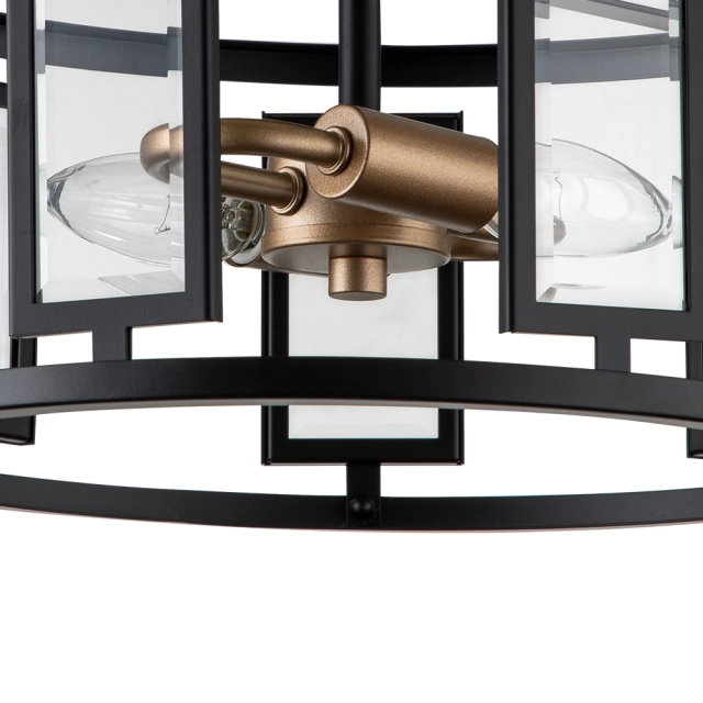 Modern Farmhouse Round Glass Semi Flush Mount in Open Cage Design for Kitchen Island /Dining Room /Hallway