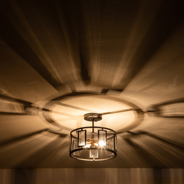 Modern Farmhouse Round Glass Semi Flush Mount in Open Cage Design for Kitchen Island /Dining Room /Hallway