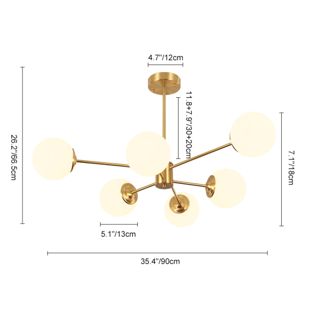 Mid-Century Modern 6/8 Lights Brass Sputnik Chandelier with Glass Spheres for Dining Room Living Room Bedroom