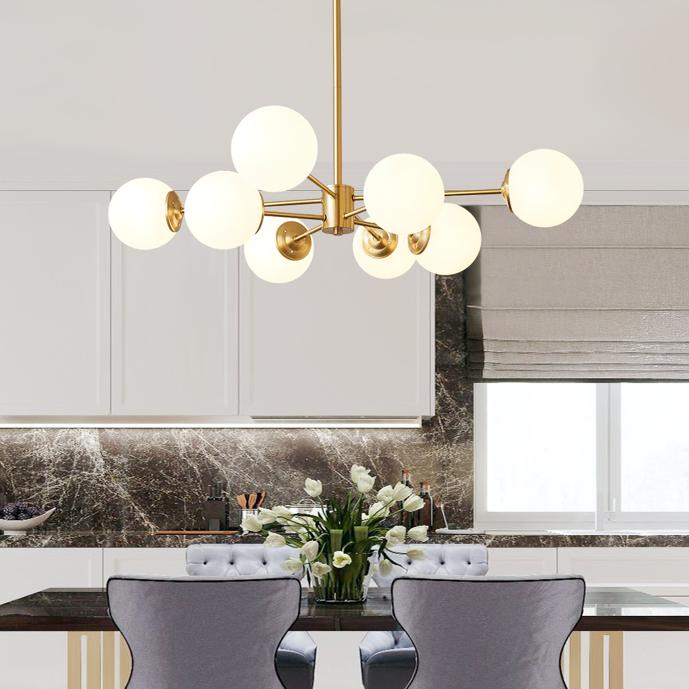 Mid-Century Modern 6/8 Lights Brass Sputnik Chandelier with Glass Spheres for Dining Room Living Room Bedroom