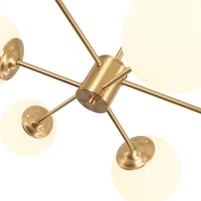 Mid-Century Modern 6/8 Lights Brass Sputnik Chandelier with Glass Spheres for Dining Room Living Room Bedroom