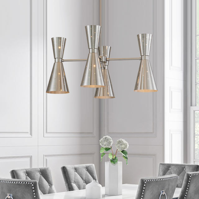 MidCentury Modern 8Light Metal Chandelier in Silver Finish with