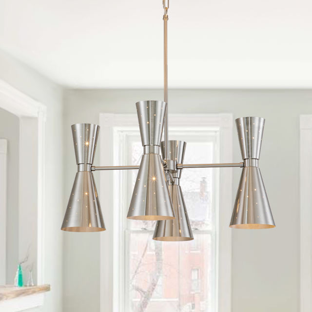 MidCentury Modern 8Light Metal Chandelier in Silver Finish with