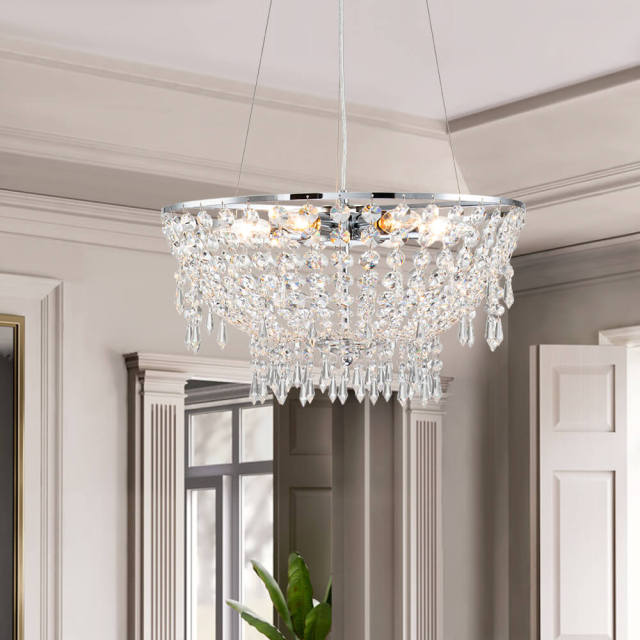 Modern Luxury Crystal Pendant Lighting Crystals Bowl Shape in Chrome Finish for Restaurant/ Living Room/Dining Room/ Bedroom