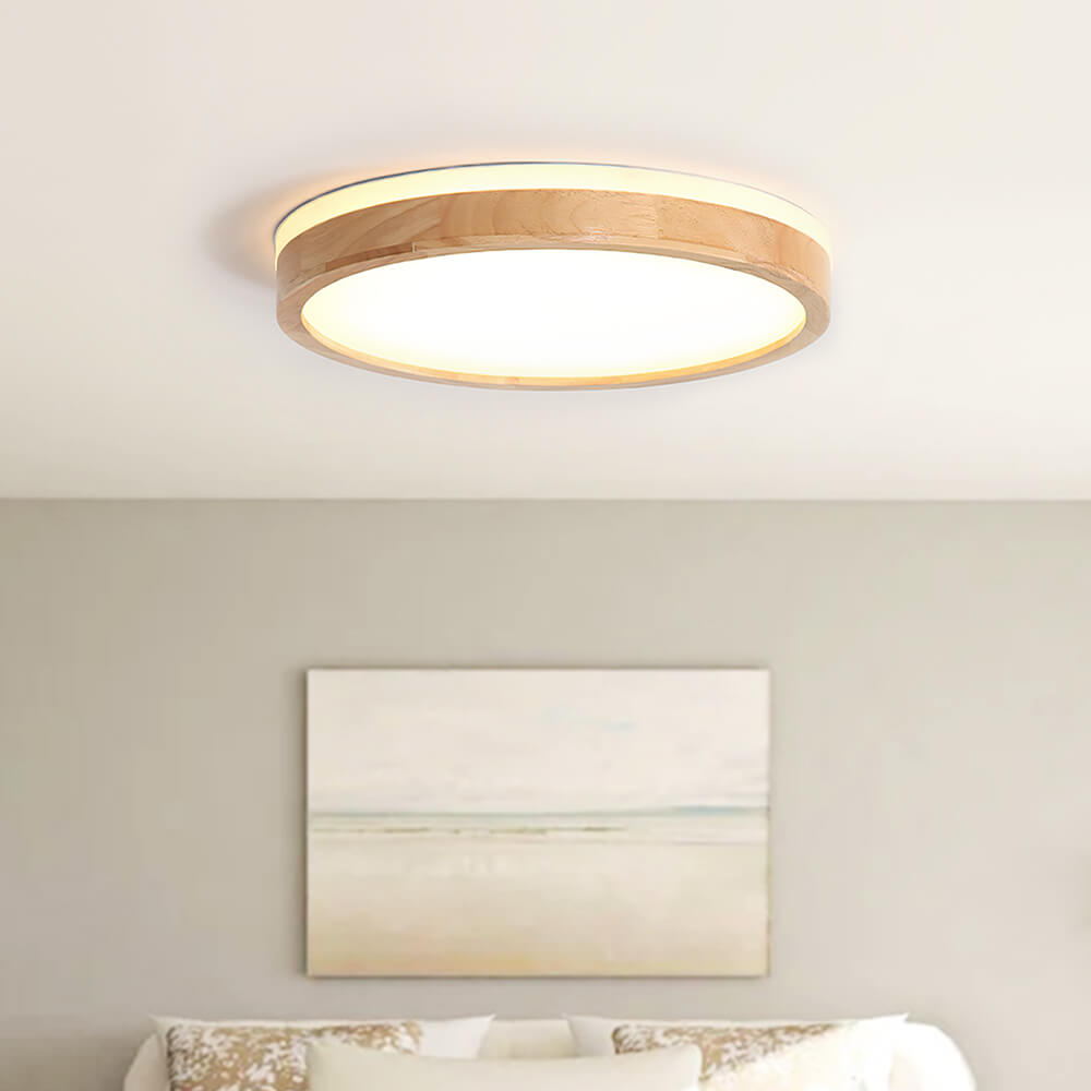 Scandinavian Modern Wooden Round Circle LED Dimmable Flush Mount ...