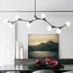 Mid-Century Modern 8 Light Branching Bubble Globe Chandelier for Dining Room Living Room Bedroom