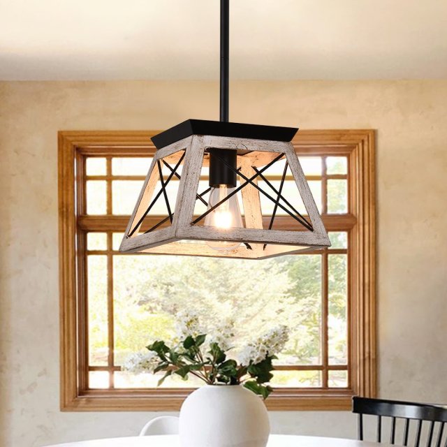 Modern Farmhouse Single light Lantern Geometric Chandelier for Entryway Dining Room Living Room