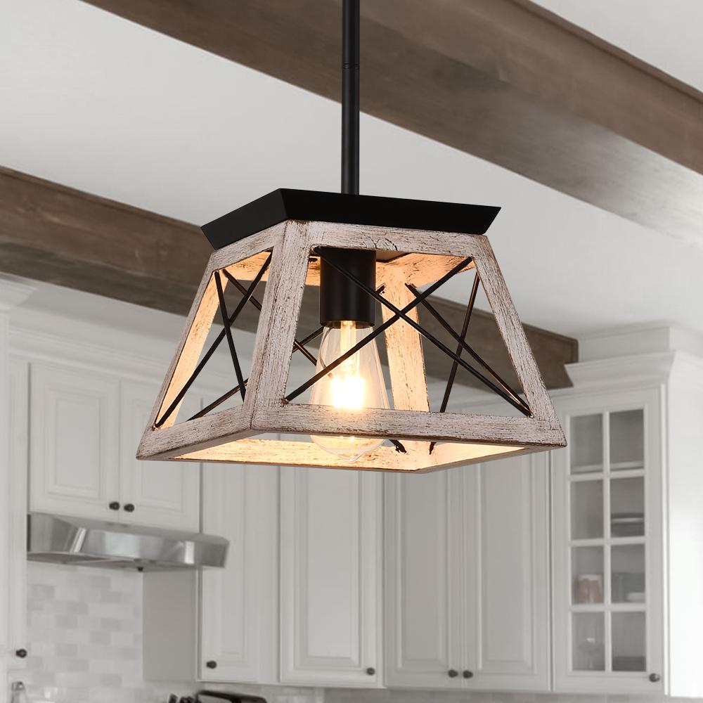 Modern Farmhouse Single light Lantern Geometric Chandelier for Entryway Dining Room Living Room