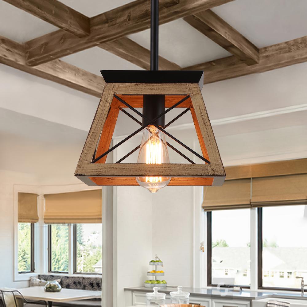 Modern Farmhouse Single light Lantern Geometric Chandelier for Entryway Dining Room Living Room