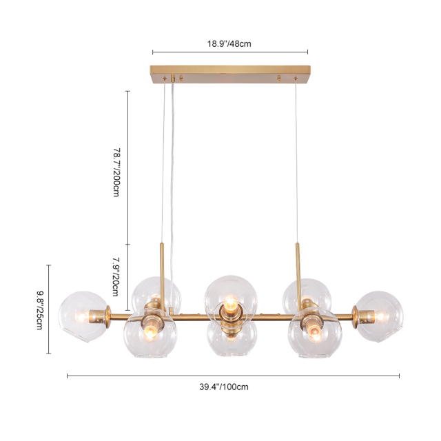 Mid Century Modern 8 Lights Clear/Smokey Glass Bubble Linear Chandelier for Dining Room Living Room