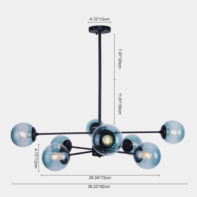 Modo 8 Light Branching Bubble Designer Modern Chandelier with Blue Glass Shade