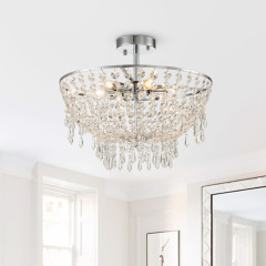 Glam Modern Crystal Flush Mount Ceiling Light Bowl Shape in Chrome Finish for Living Room/Dining Room/ Bedroom