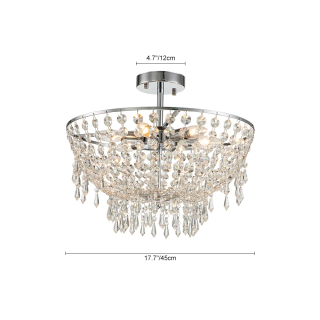 Modern Luxury Crystal Flush Mount Ceiling Light Bowl Shape in Chrome Finish for Living Room/Dining Room/ Bedroom