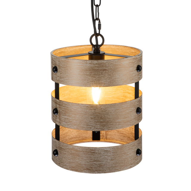 Modern Farmhouse Tiered Faux Wood Drum Pendant Lighting for Kitchen Island /Dining Room /Hallway