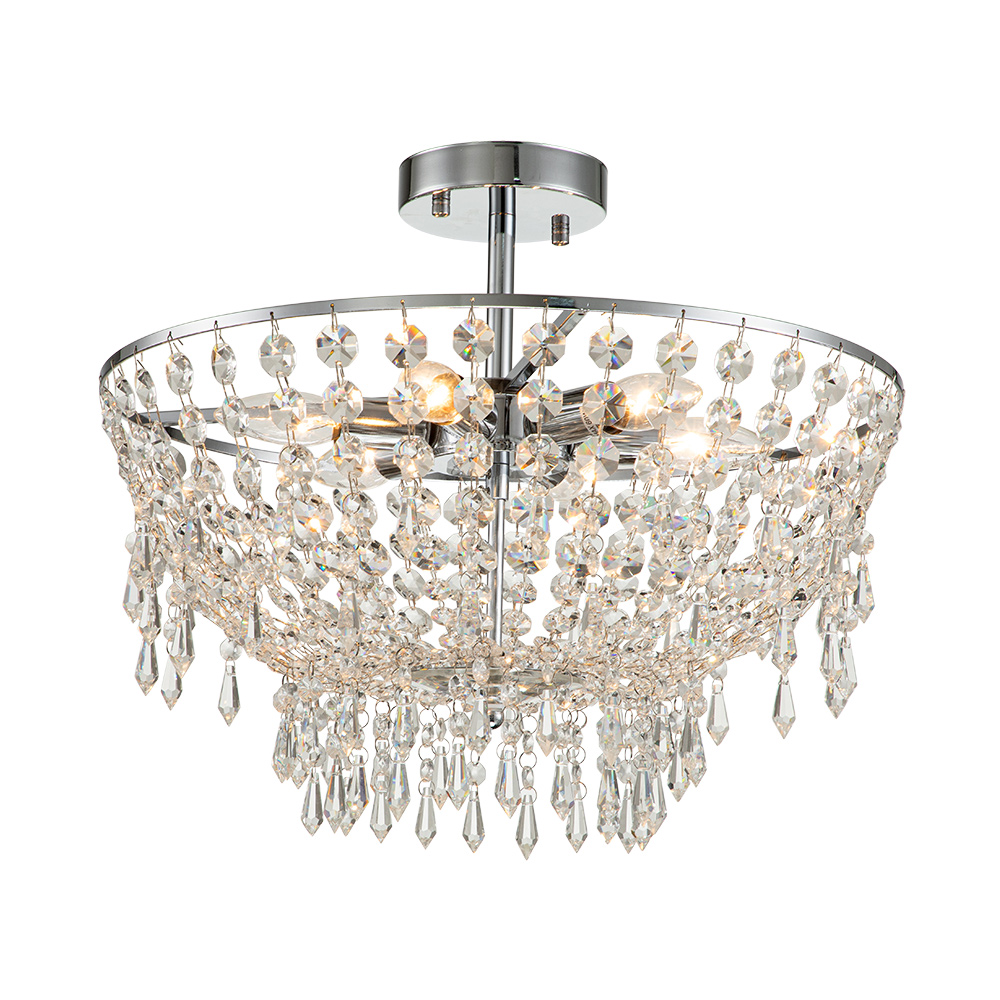 Glam Modern Crystal Flush Mount Ceiling Light Bowl Shape in Chrome Finish for Living Room/Dining Room/ Bedroom