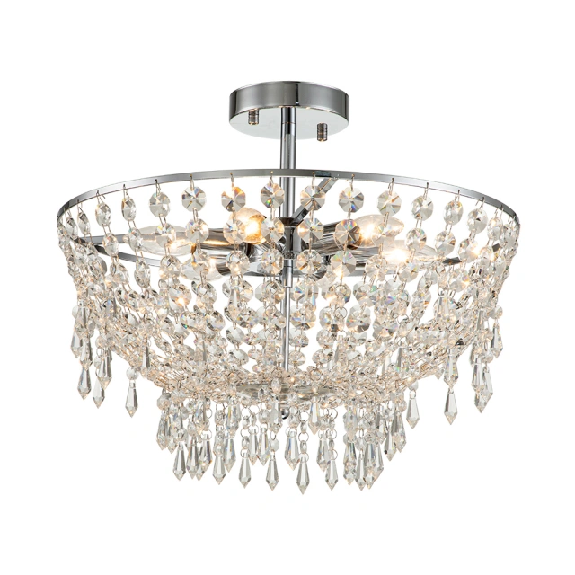 Modern Luxury Crystal Flush Mount Ceiling Light Bowl Shape in Chrome Finish for Living Room/Dining Room/ Bedroom