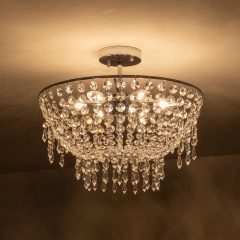 Modern Luxury Crystal Flush Mount Ceiling Light Bowl Shape in Chrome Finish for Living Room/Dining Room/ Bedroom