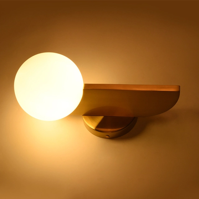 Mid Century Modern 1 Light Brass Wall Sconce with Opal Glass Shade