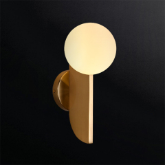 Mid Century Modern 1 Light Brass Wall Sconce with Opal Glass Shade