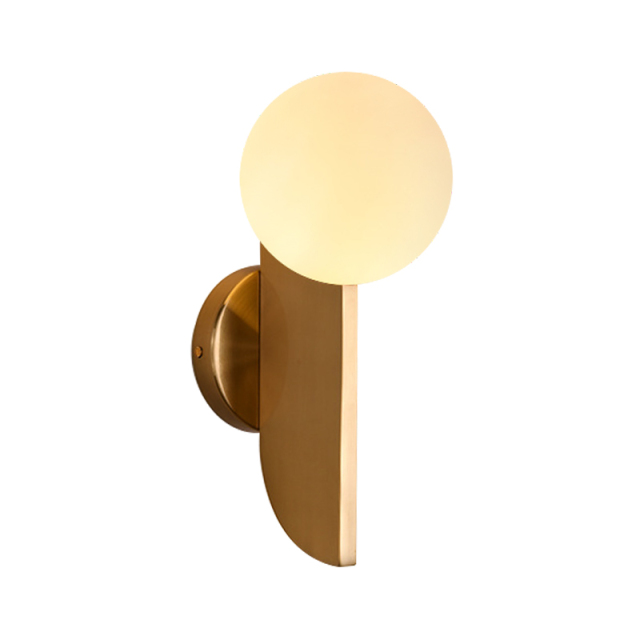 Mid Century Modern 1 Light Brass Wall Sconce with Opal Glass Shade