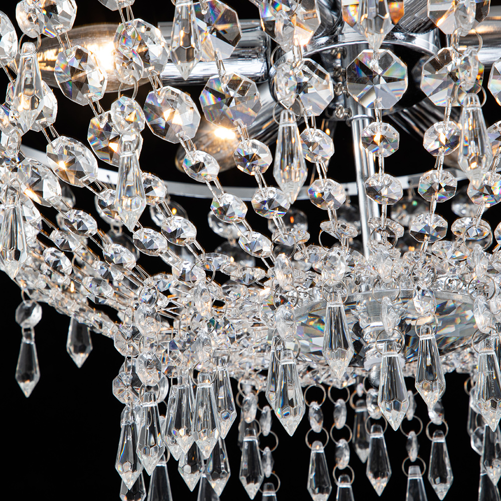 Glam Modern Crystal Flush Mount Ceiling Light Bowl Shape in Chrome Finish for Living Room/Dining Room/ Bedroom