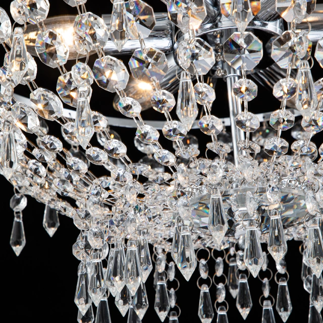 Modern Luxury Crystal Flush Mount Ceiling Light Bowl Shape in Chrome Finish for Living Room/Dining Room/ Bedroom