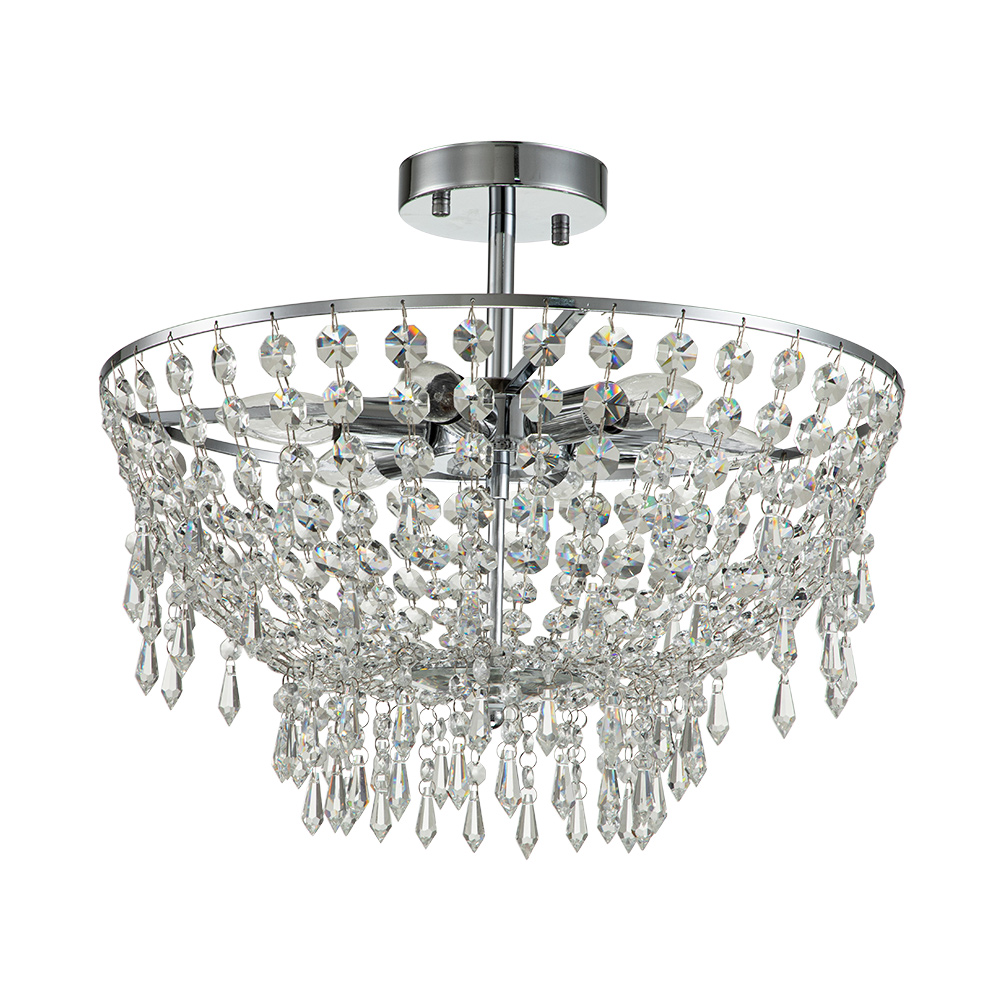 Glam Modern Crystal Flush Mount Ceiling Light Bowl Shape in Chrome Finish for Living Room/Dining Room/ Bedroom