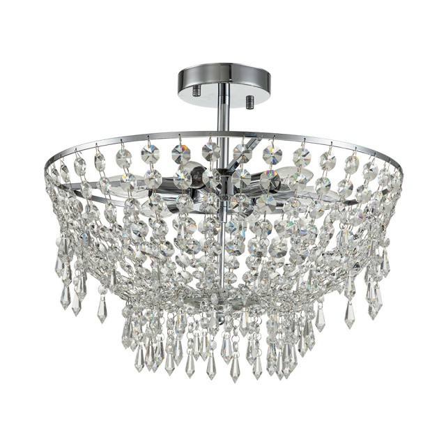 Modern Luxury Crystal Flush Mount Ceiling Light Bowl Shape in Chrome Finish for Living Room/Dining Room/ Bedroom
