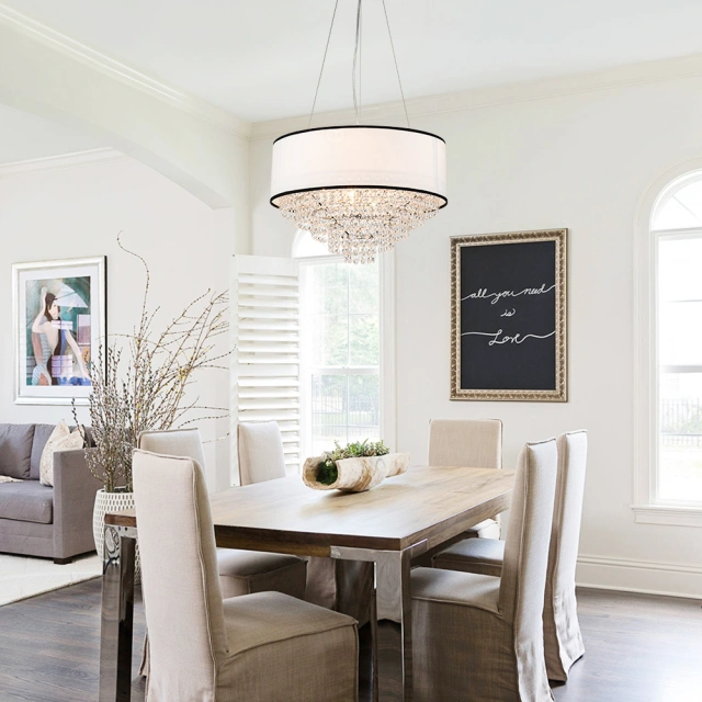 Glam Modern Crystal Fabric Chandelier Luxury Pendant Lighting in Chrome Finish for Living Room/Dining Room/ Bedroom