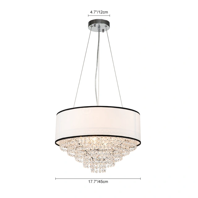 Glam Modern Crystal Fabric Chandelier Luxury Pendant Lighting in Chrome Finish for Living Room/Dining Room/ Bedroom