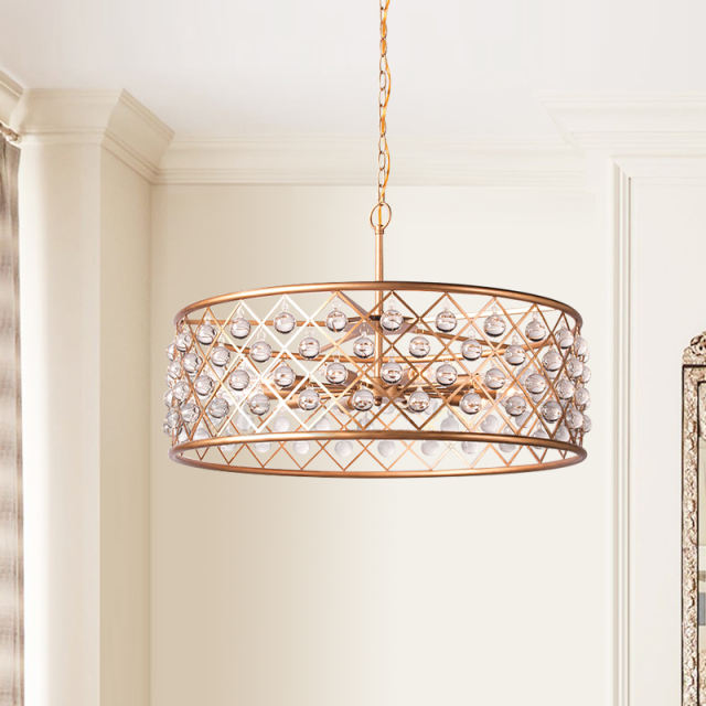 10-Light Glam Modern Glass Crystal Chandelier Luxury Drum Pendant Lighting in Brass Finish for Living Room/Dining Room/ Bedroom