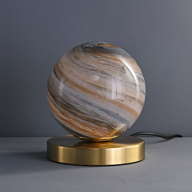 Mid-century 1-Light Ball Table Lamp with Marble Glass Globe Shade for Bedside/ Bedroom/ Workplace