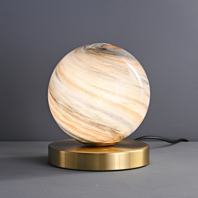 Mid-century 1-Light Ball Table Lamp with Marble Glass Globe Shade for Bedside/ Bedroom/ Workplace