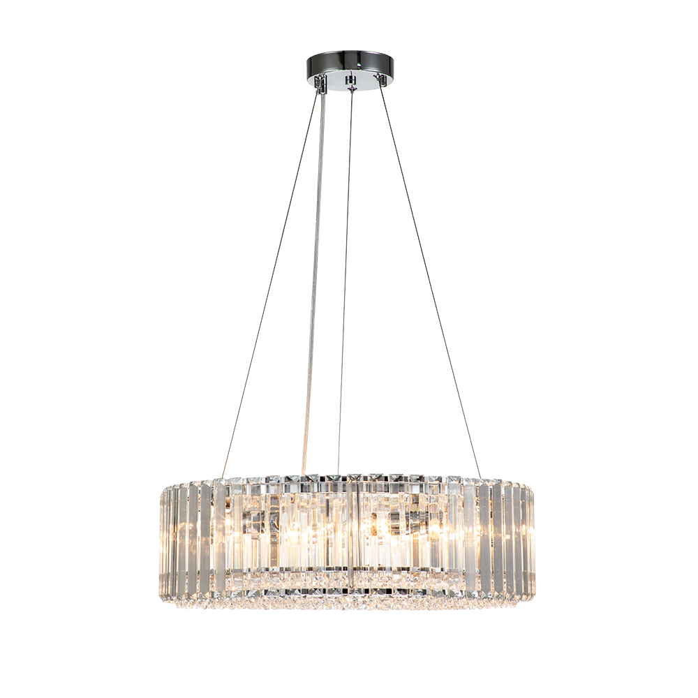 6-Light Contemporary Glam Round Crystal Strips Chandelier in Polished Chrome Finish for /Dining Room/ Bedroom/ Foyer
