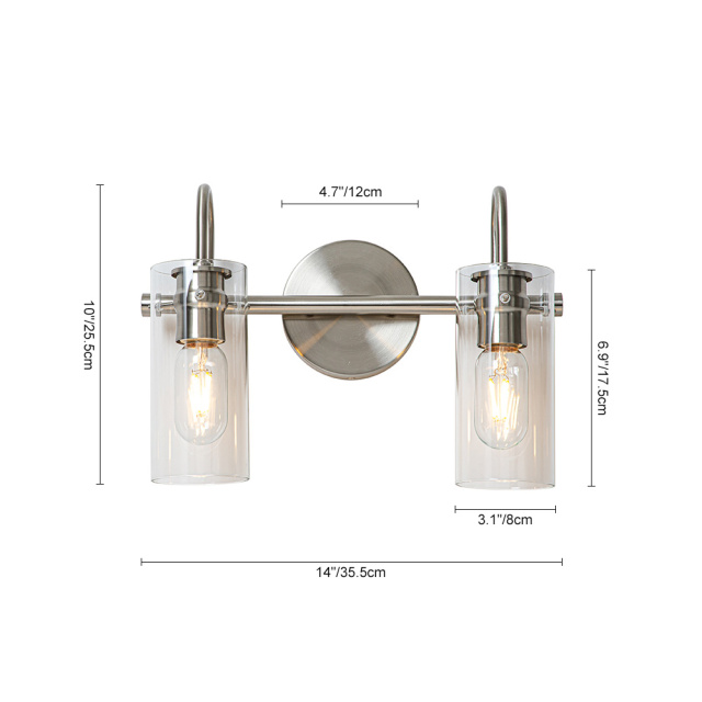 2-Light Modern Nickel Cylinder Clear Glass Shade Wall Sconces Bathroom Vanity Light for Entryway/Living Room