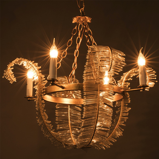 4-Light Glam Modern Candle Style Crystal Leaf Chandelier in Brass Finish for Living Room/Dining Room/ Bedroom/ Restaurant