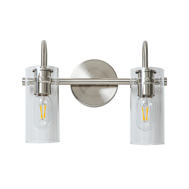 2-Light Modern Nickel Cylinder Clear Glass Shade Wall Sconces Bathroom Vanity Light for Entryway/Living Room